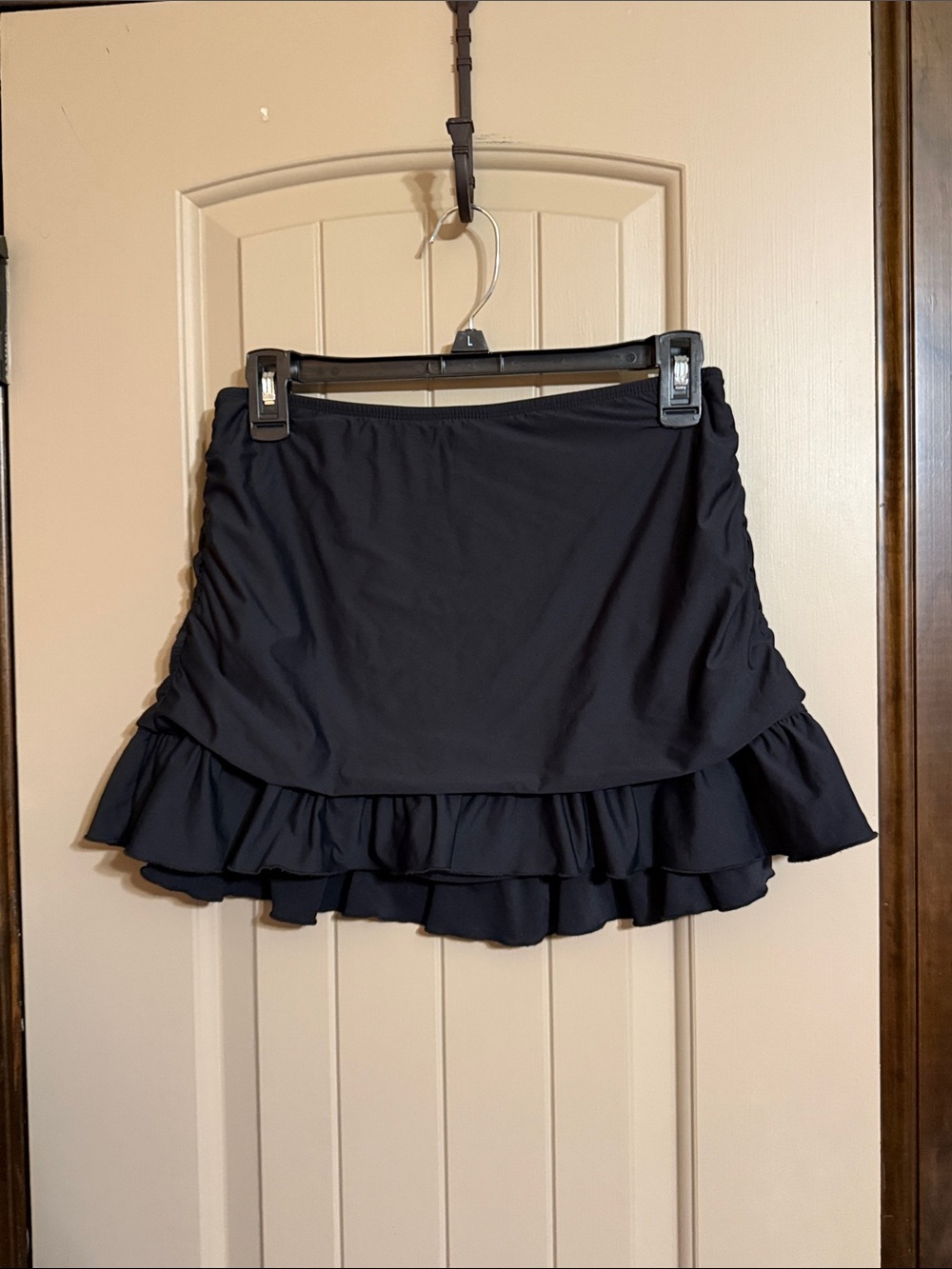 Tara Grinna Black Ruffle Swim Skirt Bottom Size 12 Made in USA